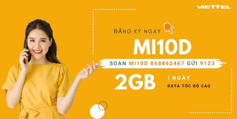 Với cước phí 10.000đ thuê bao của bạn sẽ nhận 2Gb data 4G tốc độ cao sử dụng đến 24h cùng ngày