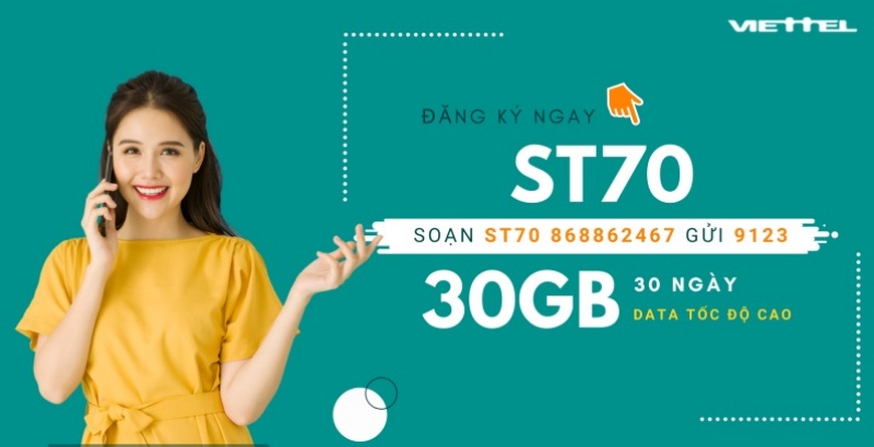 Gói 3G Viettel 70K 1 tháng miễn phí 30Gb data