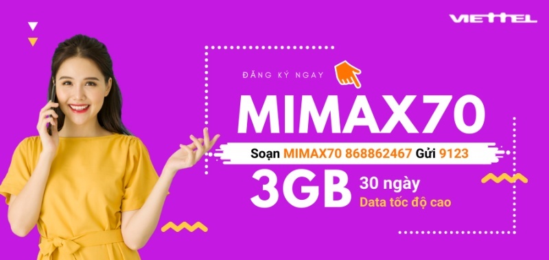 Cách đăng ký gói cước Mimax Viettel 70k bằng Mimax70