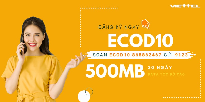 Mức data ưu đãi của gói ECOD10 là 500Mb/tháng