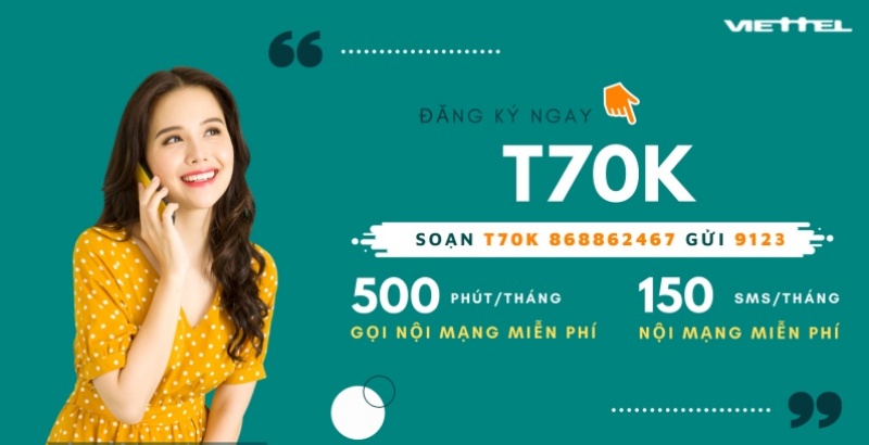  Gói 70K Viettel gọi nội mạng 500 phút/tháng