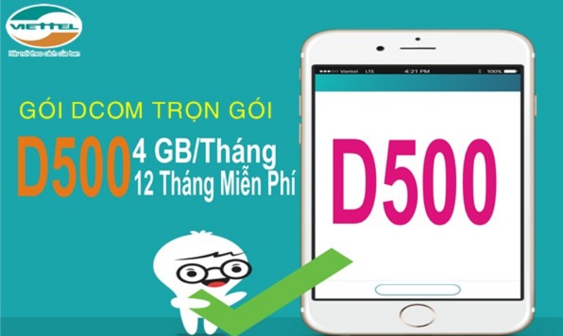 Cách đăng ký gói D500 Viettel với sim dcom 4G Viettel dùng cước tháng