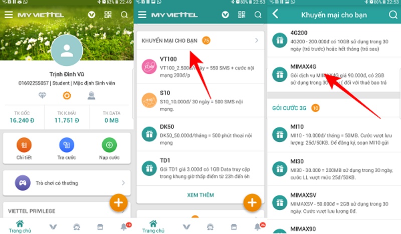 Đăng ký gói Mimax 4G Viettel thông qua ứng dụng My Viettel
